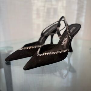 Stuart Weitzman Black Heels with Silver Detailing